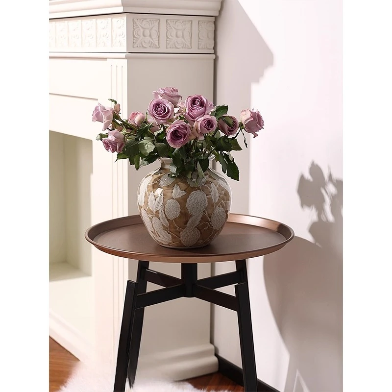 

Gold leaf full hall large diameter ceramic vase high sense new Chinese living room flower arrangement entrance ornament