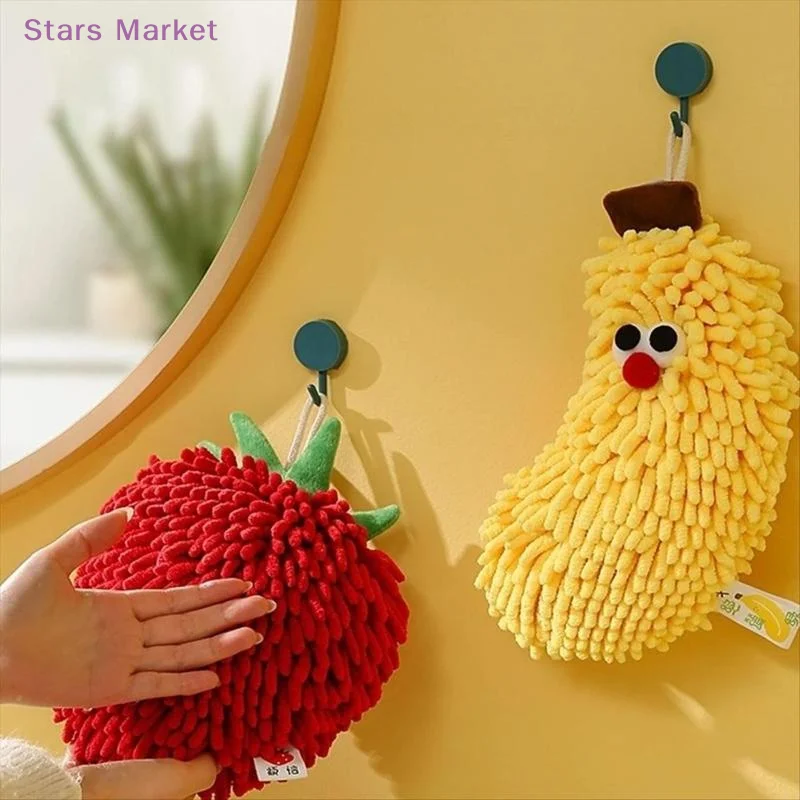 New Hand Towel For Kitchen And Bathroom Banana/Strawberry Shaped Hanging Washcloth Chenilles Cloths Soft Absorbent Towel