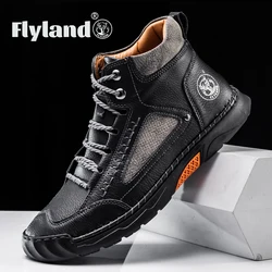 FLYLAND Men's Classical Vintage Soft Skin-friendly Feeling Frosted Genuine Leather Business Ankle Boots Handmade Casual Boots
