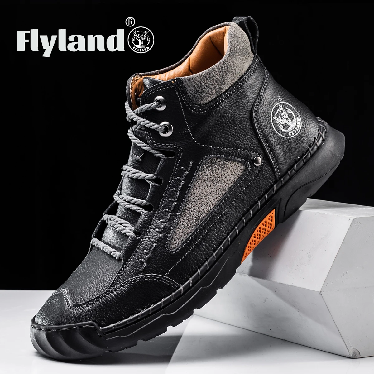 FLYLAND Men's Classical Vintage Soft Skin-friendly Feeling Frosted Genuine Leather Business Ankle Boots Handmade Casual Boots