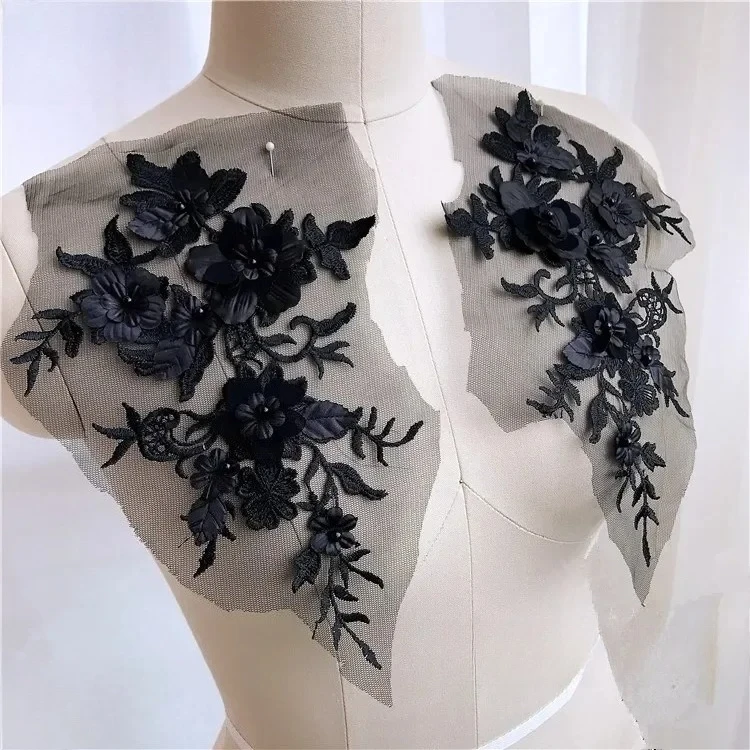 3 Pairs Multi Colored Exquisite High-end 3D Bead Embroidery Decals, Suitable for DIY Wedding Dresses, Clothing Accessories