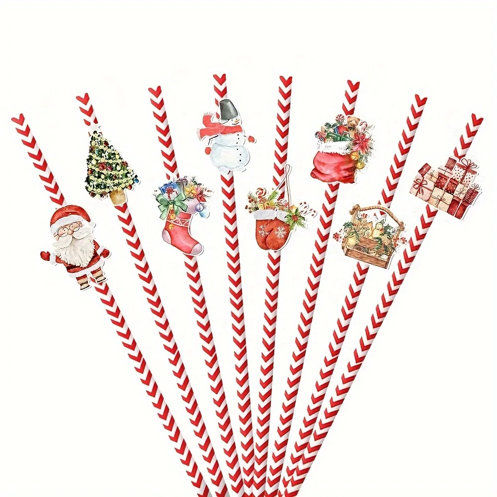 24pcs Christmas Theme Party Decoration Set Christmas Snowman Pattern Water Cups Drinks Disposable Decoration Straw Supplies