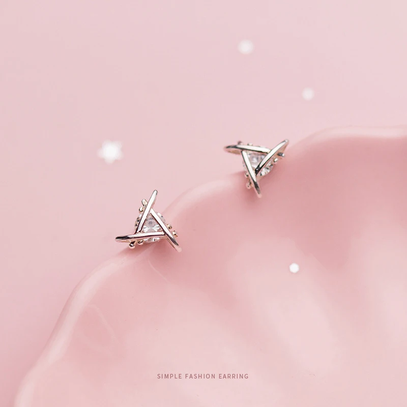 Modian Sparkling AAA Zircon Triangle Sterling Sliver 925 Stud Earring for Women Trendy Anti-Allergy Ear Pin Fine Jewelry Gift image 2