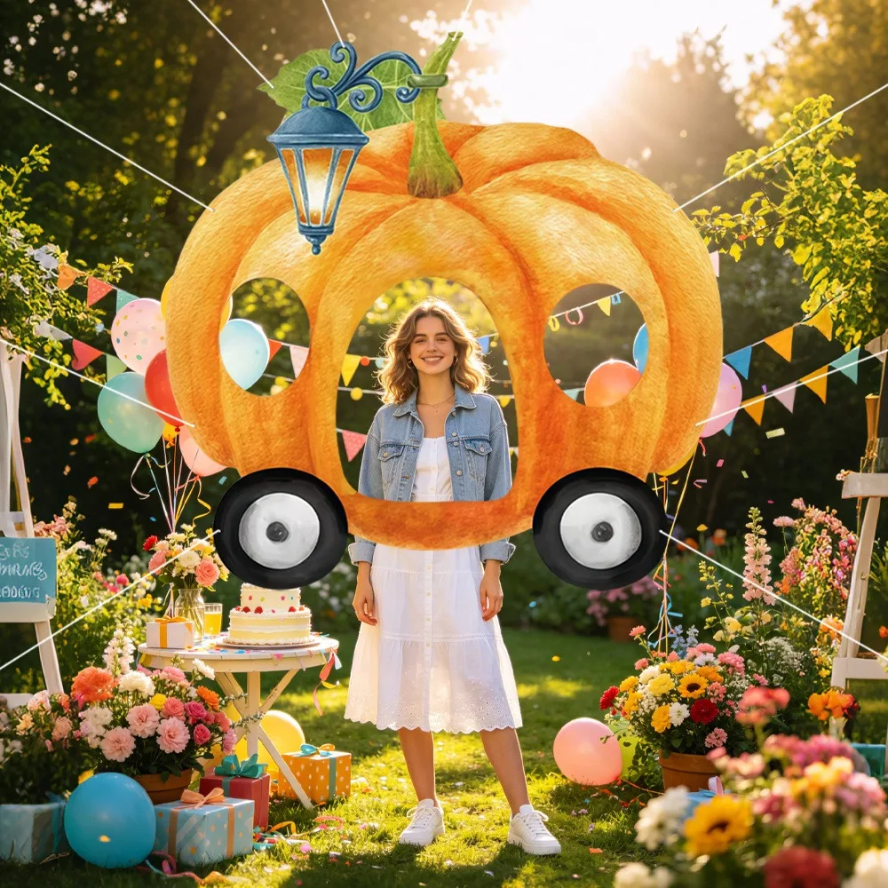1 Stück Halloween-Hohlbanner mit Kürbiswagen-Muster, Halloween-Partyzubehör, Fotografie-Requisiten, Dekoration für draußen und drinnen