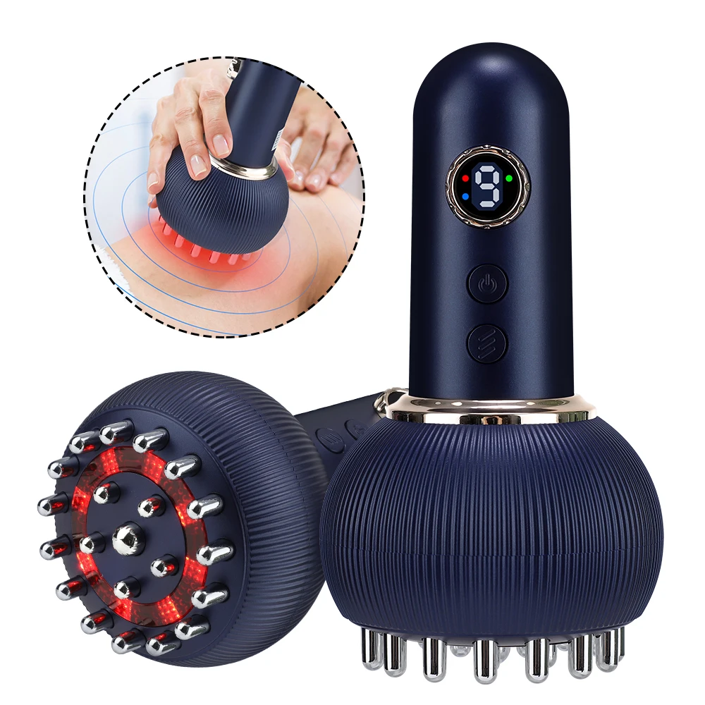 

9 Gear EMS Back Massager Guasha Magnet LED Light Heating Vibration Negative Lights Body Shoulder Leg Massage Meridian Brush Tool