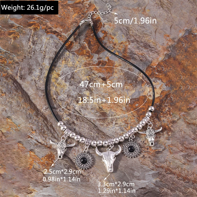 Böhmische Legierung Bull Kopf Anhänger Halskette für Frauen Mädchen Party Festival Schmuck Geschenke – Detail 3