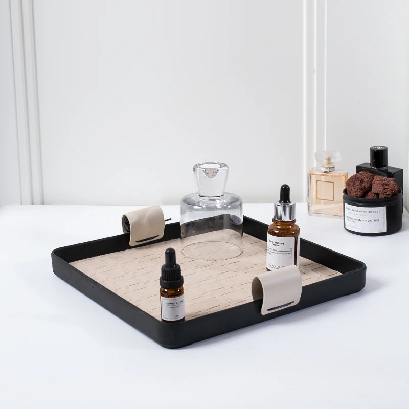 Ahunderjiaz-Nordic Square Leather Tray, Cosmetic Aromatherapy Storage Tray, Living Room, Snacks, Fruit, Desktop, Home Decoration