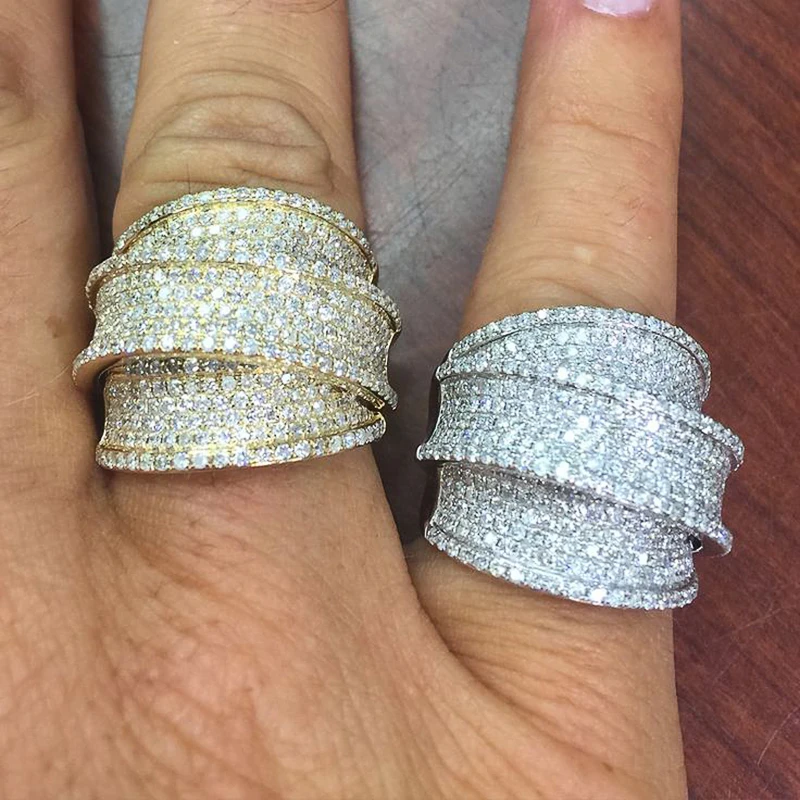 Huitan خاتم واسع فاخر للنساء حفل زفاف الإكسسوارات كامل مشرق مكعب زركونيا الذهب اللون/مجوهرات فضية اللون