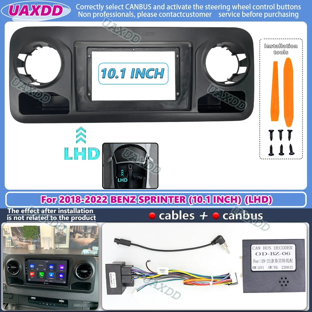 10.1INCH Car Frame Fascia For BENZ SPRINTER 2018-2022 LHD Panel Fitting Dashboard Mount Kit 2 Din cable video CD harness Android