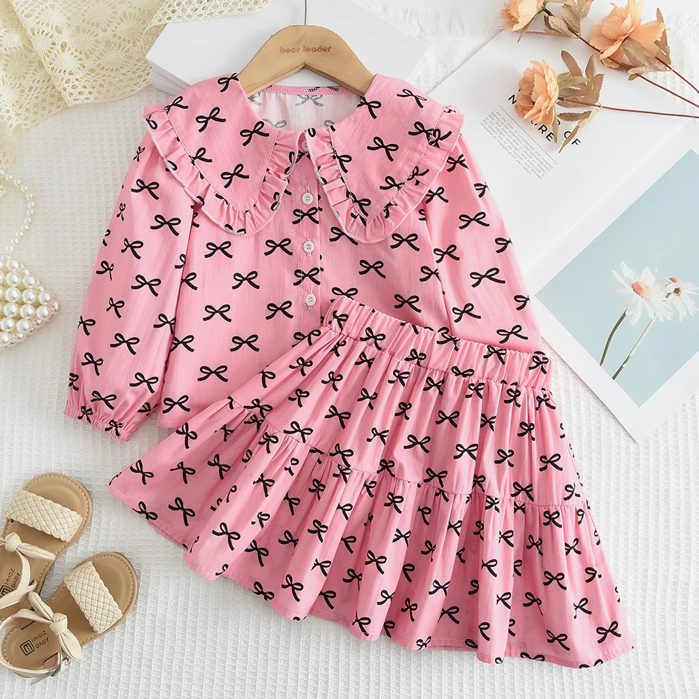 Frühling/Sommer Koreanische Version Kariertes Bedrucktes Kinderoutfit Mädchen Baumwollkleidung Herbst Langarm-Shirt Top+Kurzer Rock – Detail 14