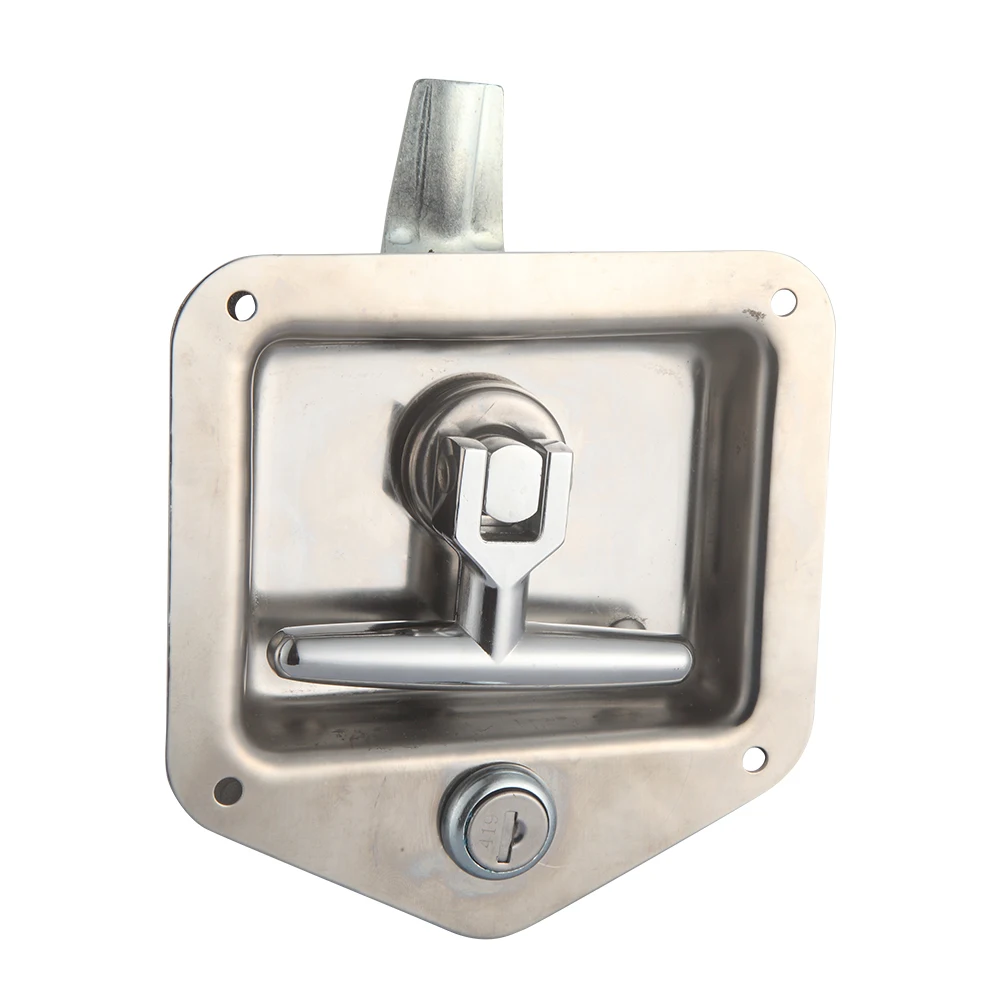 Heavy truck or trailer recessed polished stainless steel waterproof key T-handle recessed for toolboxes