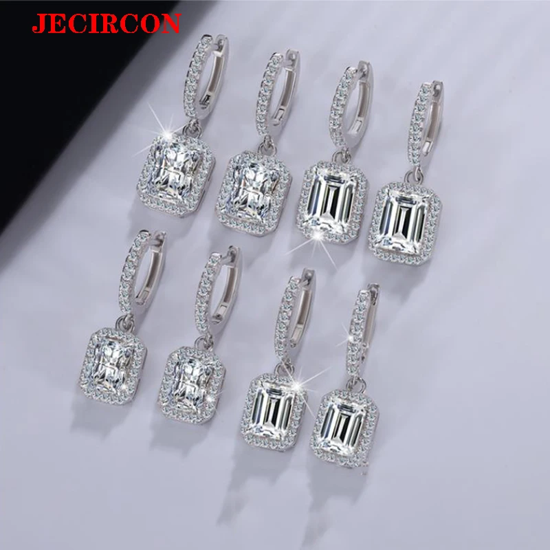 

Гламурные серьги-капли JECIRCON из стерлингового серебра 925 пробы для женщин, муассанит 1 карат/2 карата, сияющая и изумрудная огранка, модные гипоаллергенные
