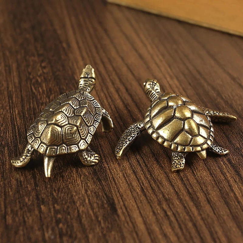 Creative Retro Turtle Small Home Decor Pure Copper Antique Animal Miniatures Figurines Crafts Office Desktop Decoration