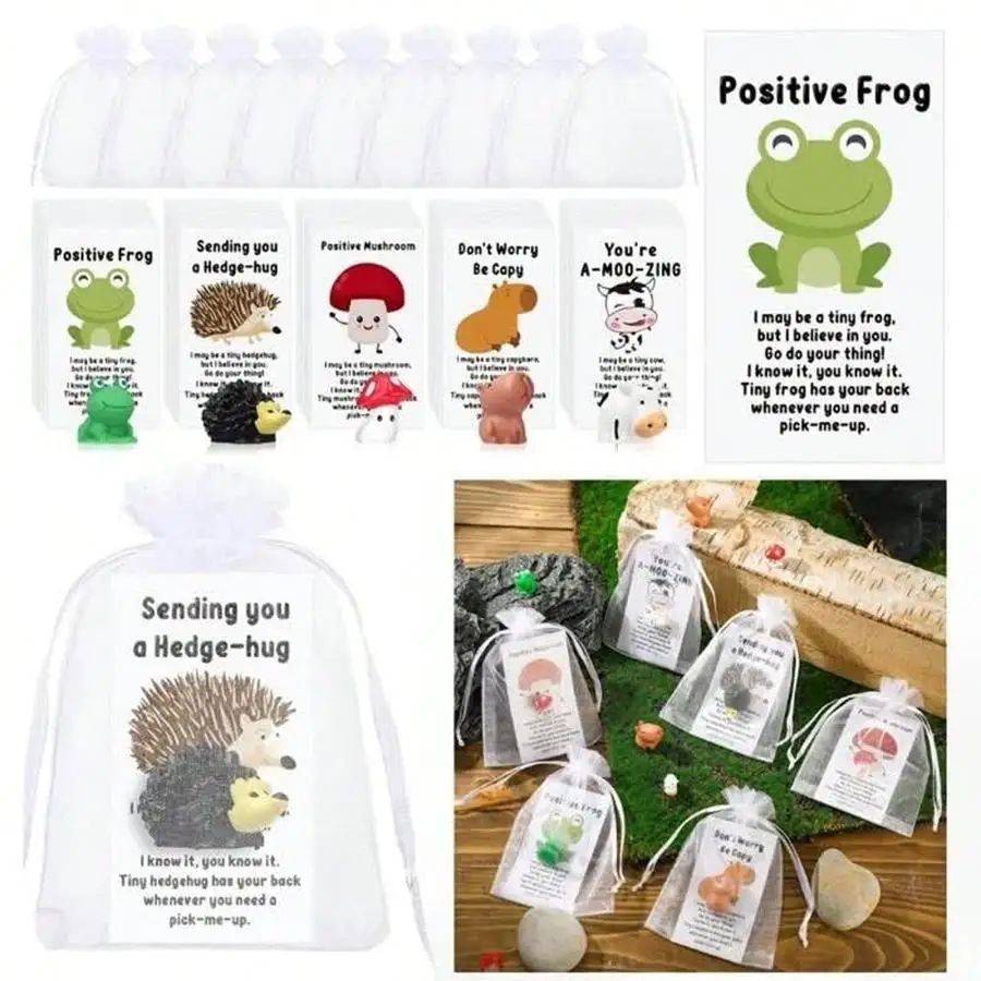 1/5/10/20/50/100pcs Animal Resin Pocket Hug Cards, Includes Hedgehog, Frog And Mushroom Patterns, Multicolor Animal Themed Greet