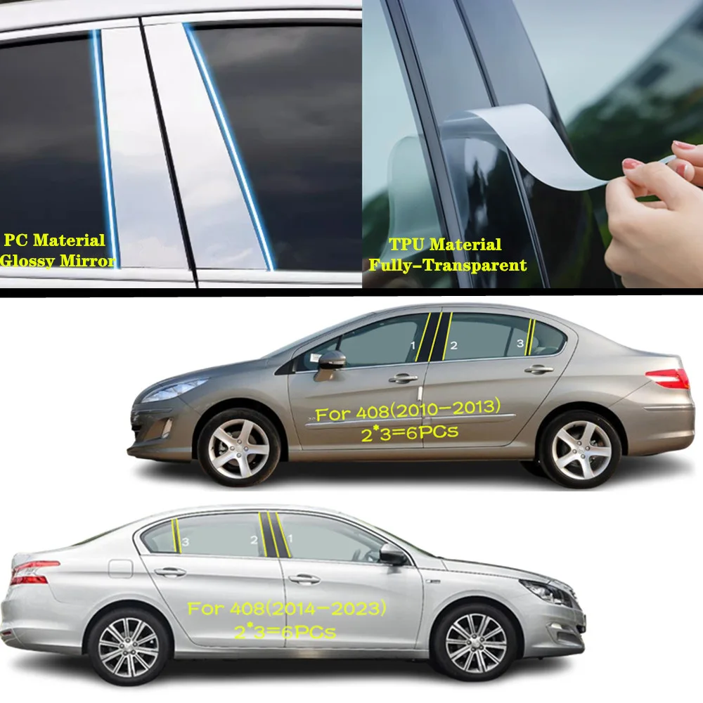 

For Peugeot 408 2010 2011-2013 2014-2023 Car TPU/Glossy Mirror Pillar Post Cover Door Trim Window Molding Sticker Accessories