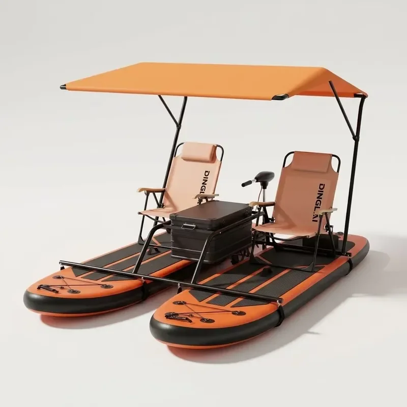 Inflatable Catamaran Floating Leisure Platform Double SUP Paddle Board Boat with Canopy Table and Seats