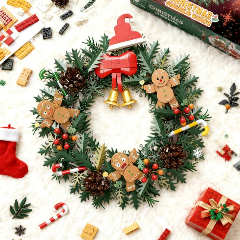 

Рождественский венок, детские строительные блоки, украшения, креативные украшения, головоломки «сделай сам», собранные игрушки, рождественские праздничные подарки для девочек