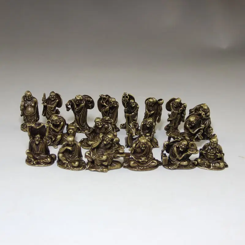 Wholesale Collection Antique Vintage Miscellaneous Brass Bronze Crafts Small the Eighteen Disciples of the Buddha/Set of Decorat