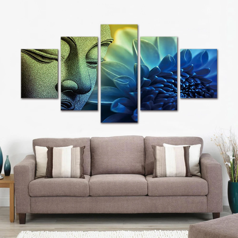 

Unframed 5 Pcs Religious Buddha and Buddhist Zen of Lotus Paintings Canvas Picture Wall Art Posters for Living Room Home Decor