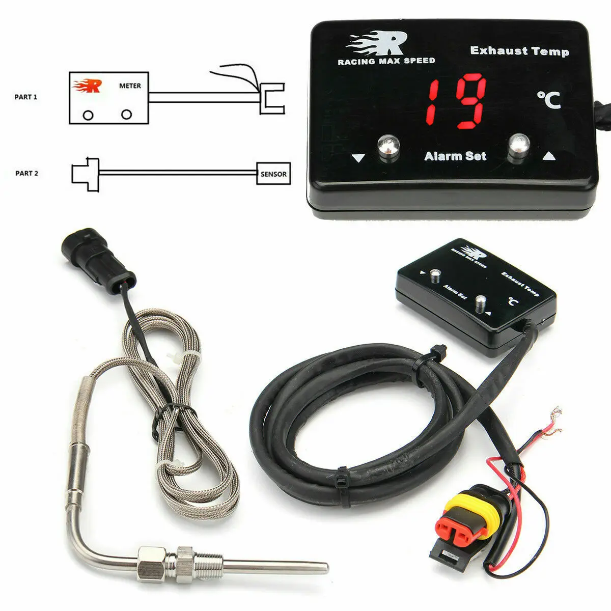 1Set LED Digital Exhaust Gas Temperature EGT Temp Gauge Car Meter Sensor Universal DC 12V Exhaust Temp Gauge Accessories
