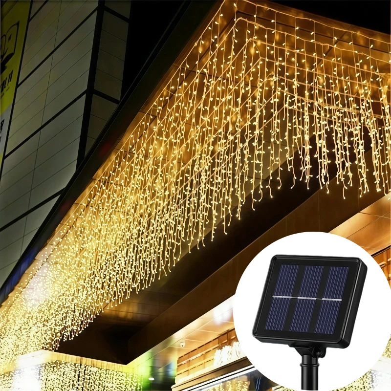 Solar Ice Cone Fairy String Lights Outdoor Christmas Holiday Decor IP54 Rating 8 Modes Twinkle Wave Steady LED Garden Lighting