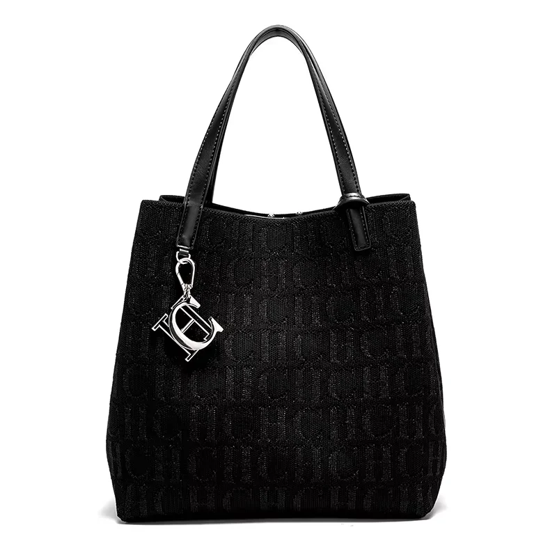 

Женская сумка через плечо CH, простая однотонная сумка с золотым буквенным принтом, женская сумка большой вместимости для ежедневных поездок на работу, женская сумочка