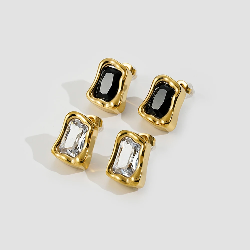 ENFASHION Aretes De Mujer Rectangle Zircon Stud Earrings For Women's Stainless steel 18K Plated Gold Decliate Jewelry E261918