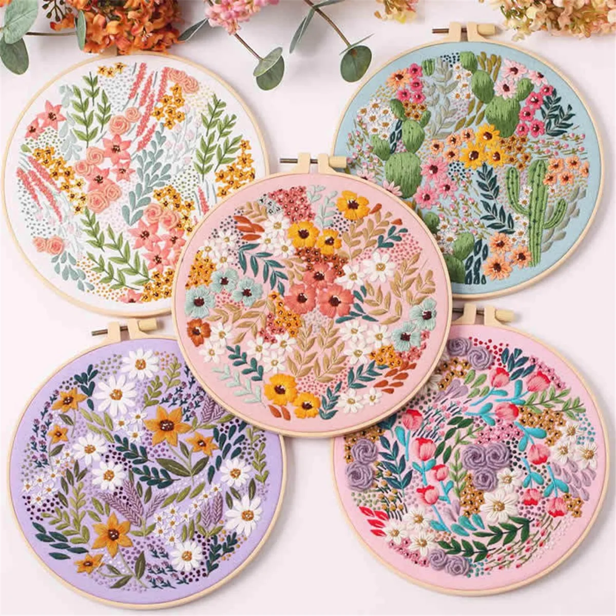 Embroidery Kit for Beginners and Embroidery Enthusiasts Includes Floral Landscape with Thread Needles,DJAS