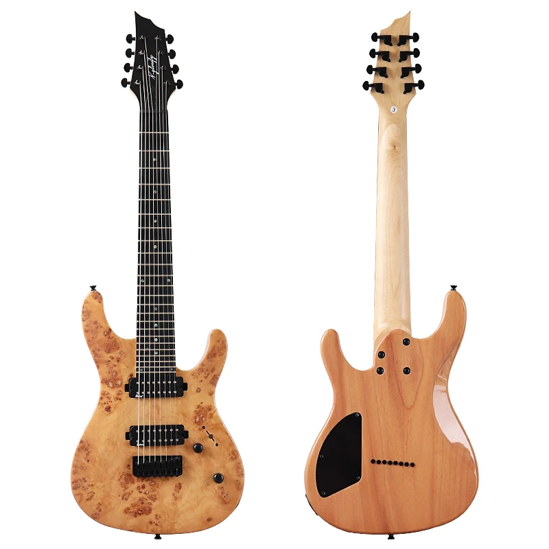 39 Inch 8 String Electric Guitar Tree Burl Top Solid Okoume Body Canada Maple Neck High Gloss 24 Frets With Korea-made Pickups