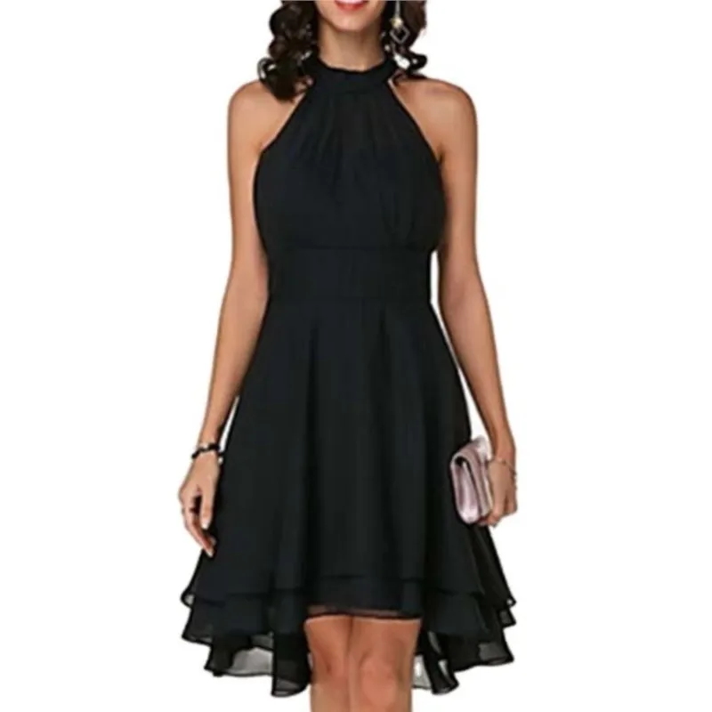 패션 여성 여름 높은 허리 쉬폰 드레스 우아한 민소매 불규칙한 밑단 여성 의류 여성을위한 저녁 파티 드레스