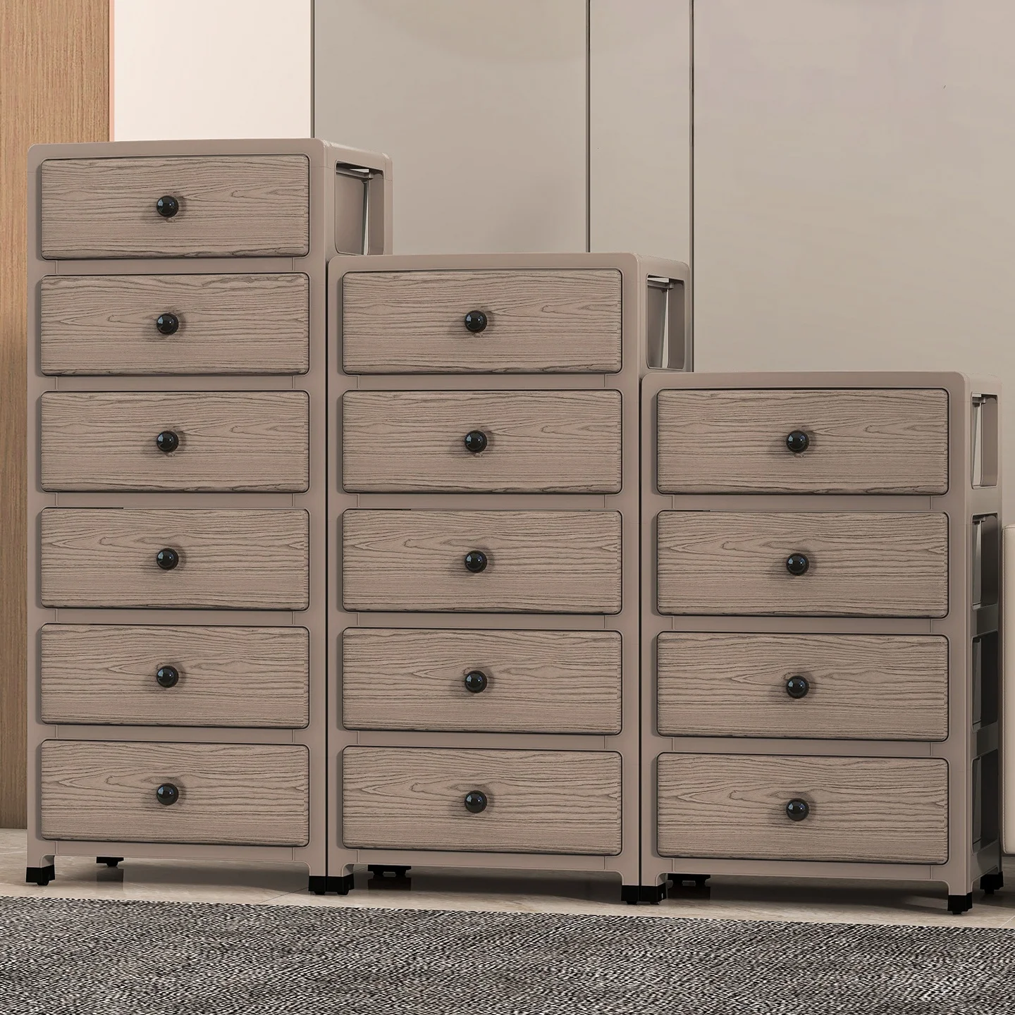 Drawer storage cabinet - Home living room bedroom storage cabinet - Large capacity, movable with wheels, organizing cabinet