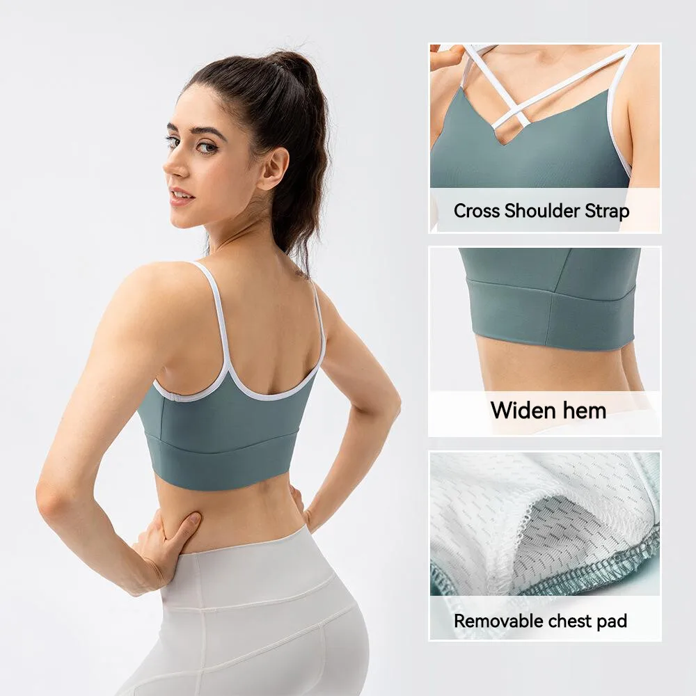 (10 Colors) Women's Yoga Sports Bra Nude Skin Crossover Sexy Shockproof Running Gym Fitness Exercise Training Underwear MM086