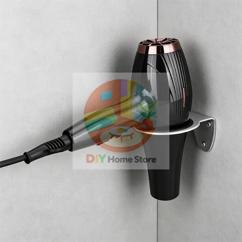 Wall Mounted Hair Dryer Storage Holder Premium Stainless Steel Rack for Home Bathroom Small Space Barbershop