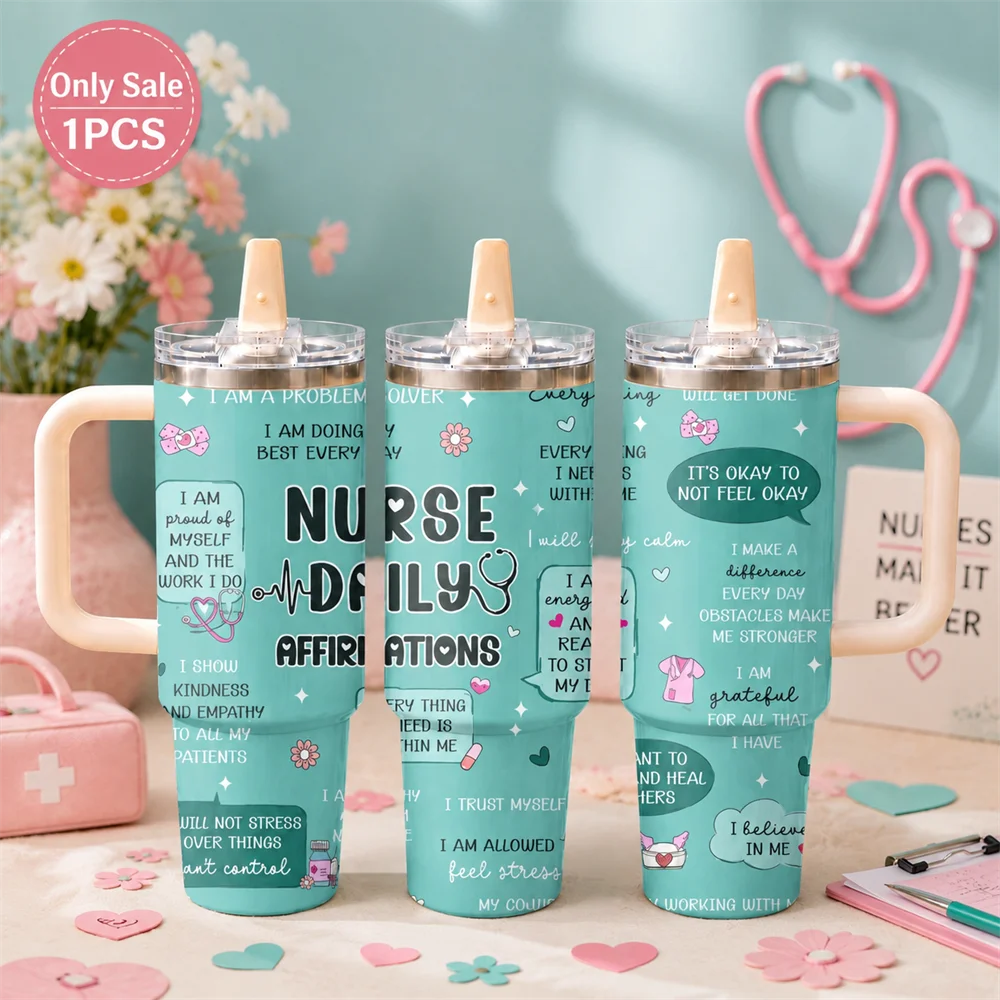 Pediatric Nurse Kind Affirmations Vacuum Flasks 40oz Thermal Tumbler with Handle Stainless Steel Insulated Water Portable Cup
