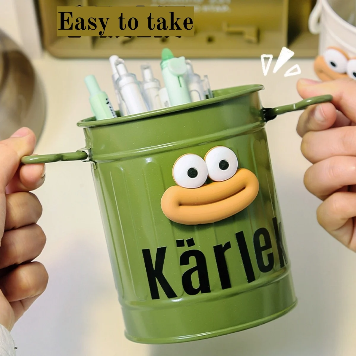 Ins Big - Mouth Pen Holder, Cute & High - Value, for Students' Desks, Large - Capacity, Simple American Retro Storage Bucket