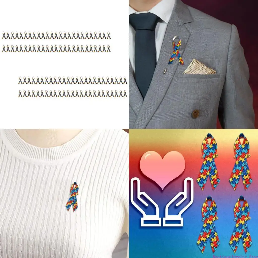 E1PE – ensemble 100 broches en ruban sensibilisation à l'autisme, en satin, pour hommes femmes