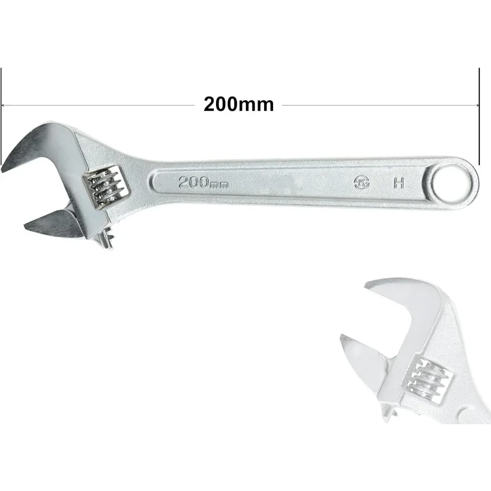 Adjustable Wrench 8 Inch 200mm with Wide Caliber Opening Plumbing Spanner  Hand Tool Heavy Duty Professional Quality