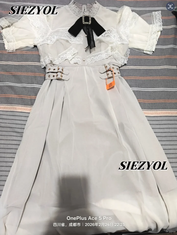 

Japanese Style Sweet Girls Veil Short Sleeve Maxi Dress High Waist Bow Brooch Double Layer Lace Oversize Cloak Long Dresses