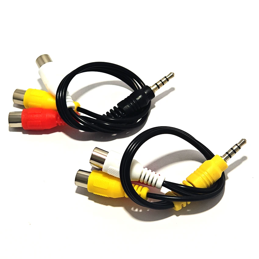 Black/Yellow 3.5mm 4-Pole Male to 3-RCA Female AV Audio Video Cable Composite 1-to 3 Splitter Cord 20cm