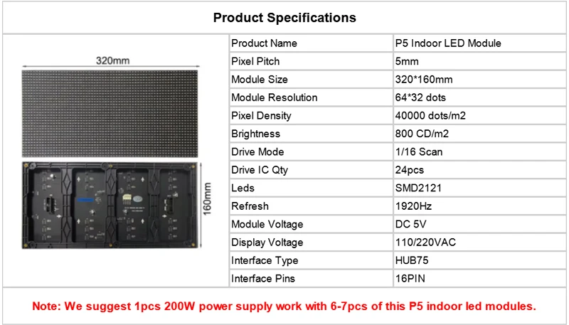 P5 Indoor Matrix Panel Rgb 320X160 Module Geleid Full-Color Display SMD2121 Licht 64X32 Pixels 16Scan Screen Reclame Video Wall