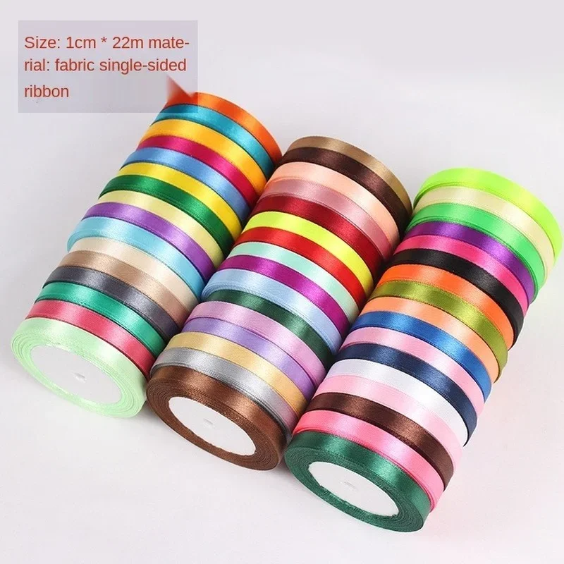 1cm Wedding Birthday Party Decorative Satin Ribbons White Blue Pink Purple Green Red Orange Yellow Silk Satin Ribbons 22Meters