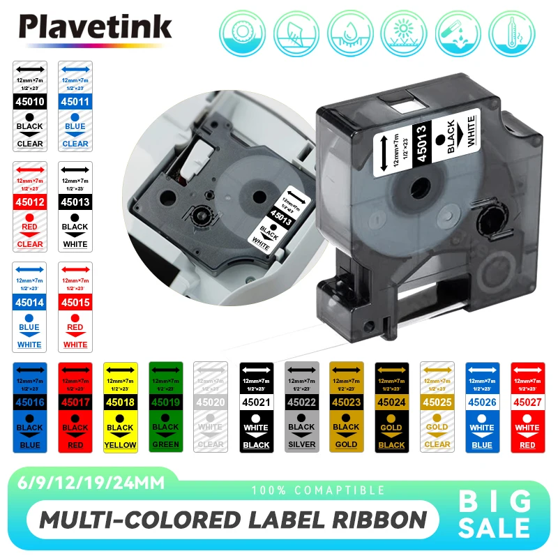 

1PK PLAVETINK совместимый с лентами dymo D1 45010 45013 40910 40913 43613 43610 кассета ленты для Dymo label manager LM160 210D