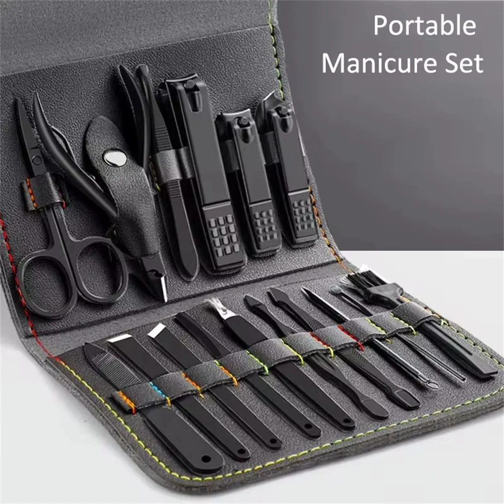 Manicure Set 16 In 1 Professional Full Function Kit Stainless Steel Pedicure Sets With Leather Portable Case Idea Gift