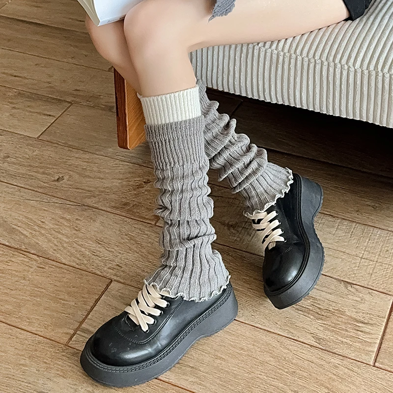 New Women Leg Warmers Japanese Style Fashion Mixed-color Warm Knee High Socks Women's Simple Trendy Ladies Long Socks Autumn