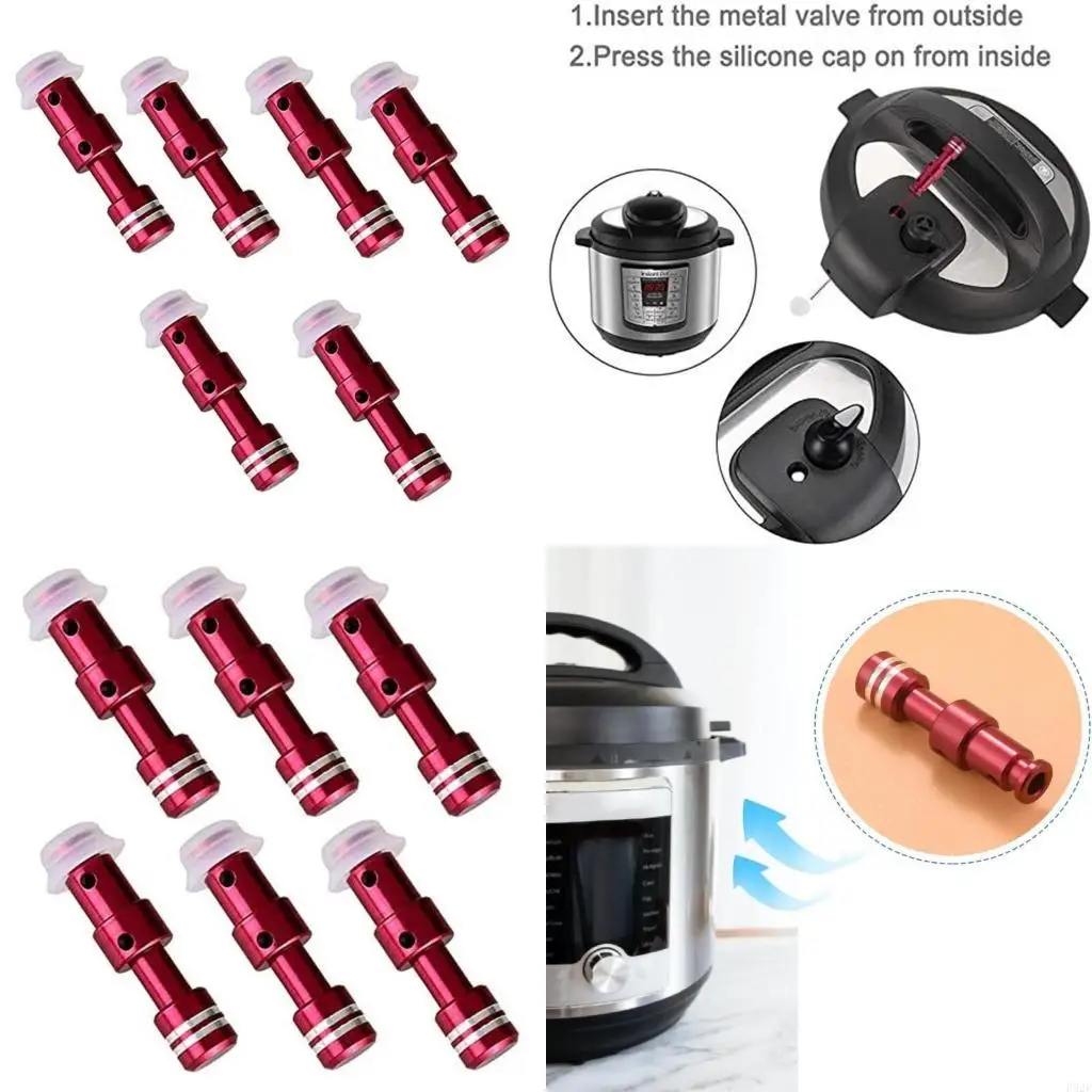 F92F Set of 6 Pressure Cooker Float Valves and Caps Sealing Rings Spare Parts