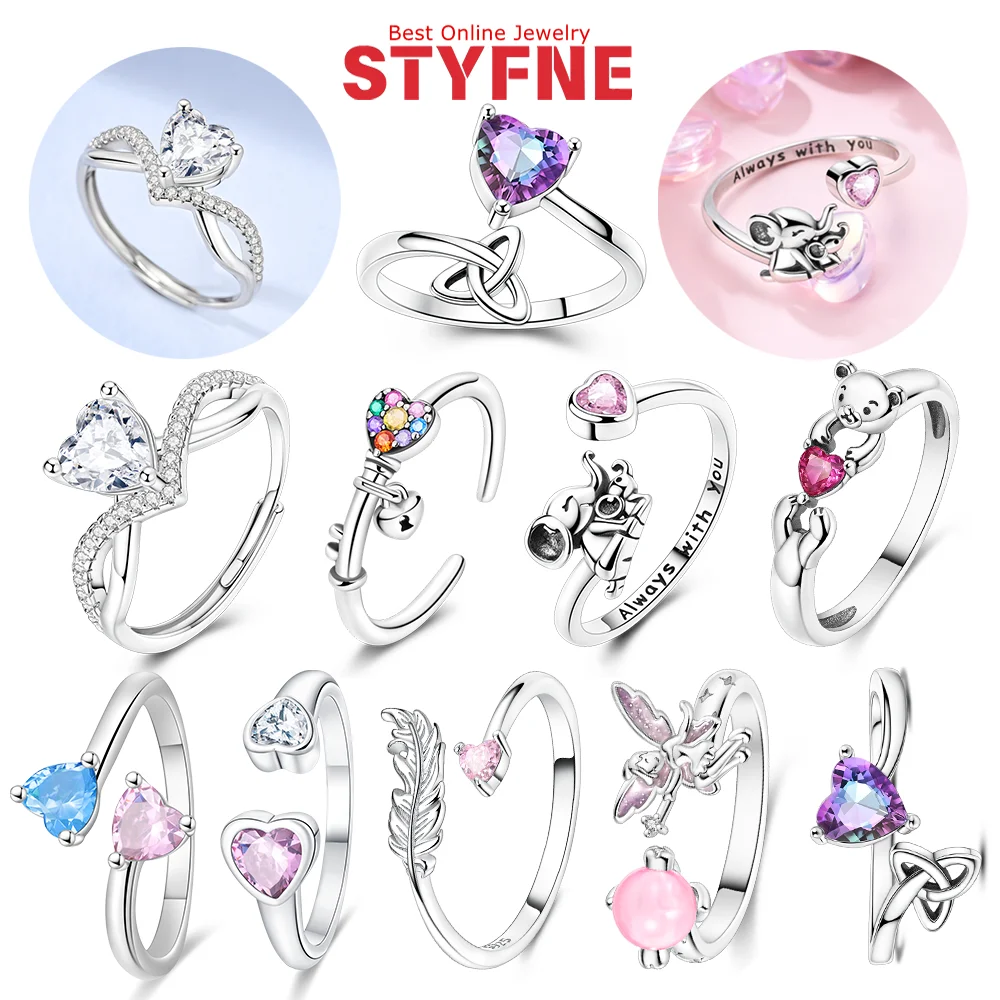 

925 Silver Love Series Romantic Ring Color Zircon Heart-shaped Ring Luminous Fairy Ring for Women Anniversary Gift Jewelry