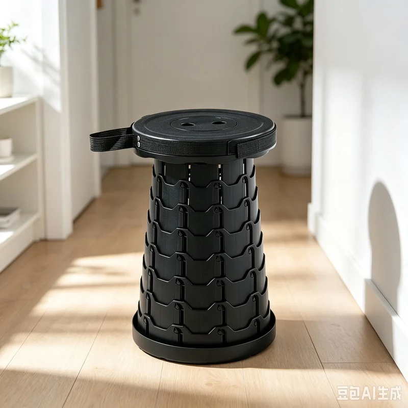 Black Adjustable Telescopic Stool, 39cm Lightweight Collapsible Portable Outdoor Stool for Camping, Fishing & Hiking