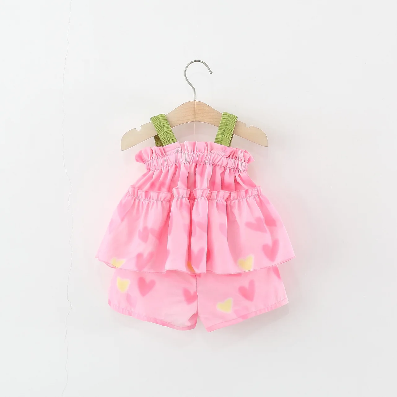2pc/Set Baby Girl Set Summer Tulip And Heart Pattern Splendid Camisole Girl Outfit Cute Casual Toddler Girl Clothes