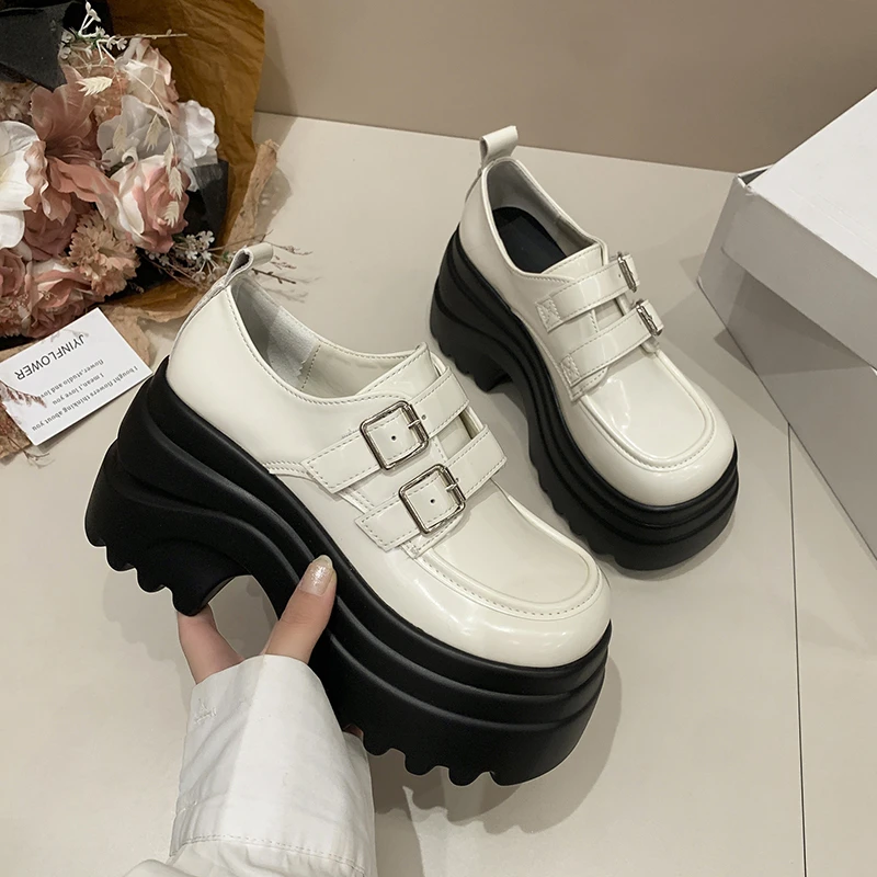 

Женские туфли-лодочки Мэри Джейн на платформе, туфли на плоской подошве с толстой подошвой 8 см, весенне-осенние однотонные туфли на среднем каблуке с круглым носком