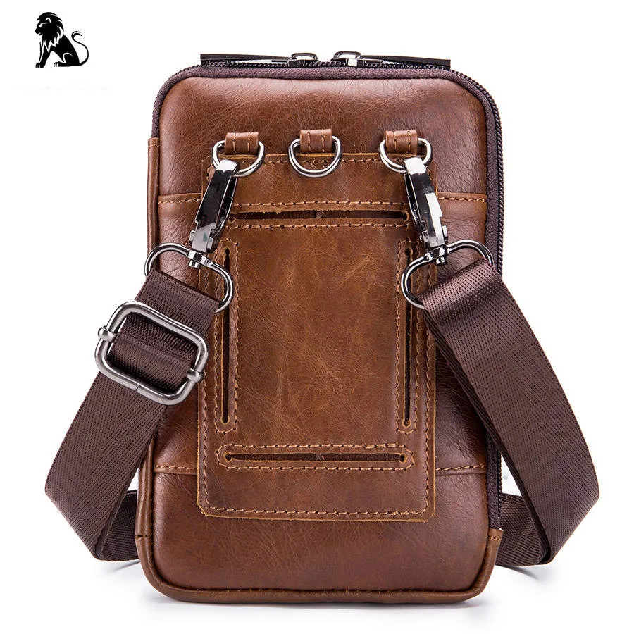 Genuine Leather Male Waist Fanny Packs Belt Bags Small Messenger Shoulder Men Phone Pouch Blosa Card Holder Key Cigarette Case